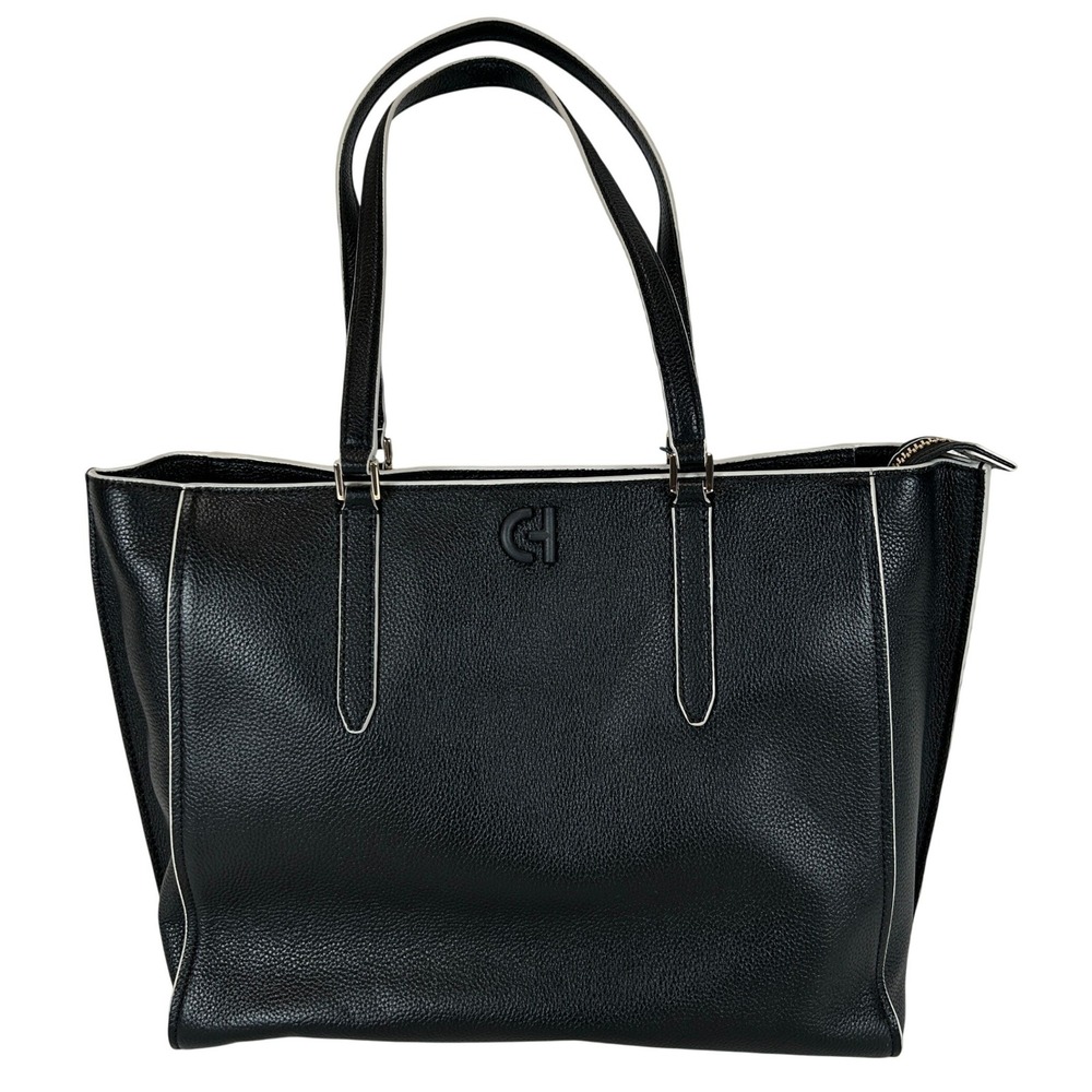 Cole Haan Black Leather Tote with White Piping